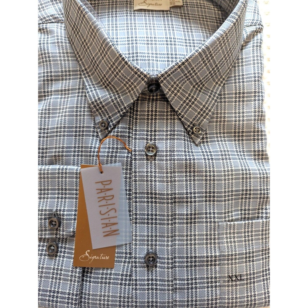 VTG  Parisian Signature Long Sleeve Shirt Mens XXL  Blue/Gray Plaid NWT MSRP $60
